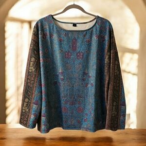 NEW! Elegant Blue and Brown Women's Top